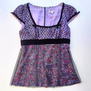 NANETTE LEPORE Mesh Overlay Silk Top